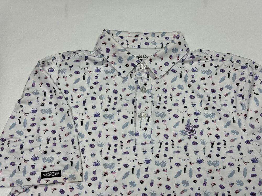 Straight Down Golf Polo White Size Small Performance All Over Print